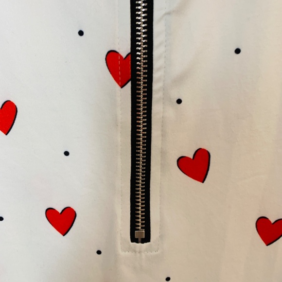 Heart Print Top Womens 3XL White Long Sleeve With Zipper Pull Valentines Love - Picture 4 of 12